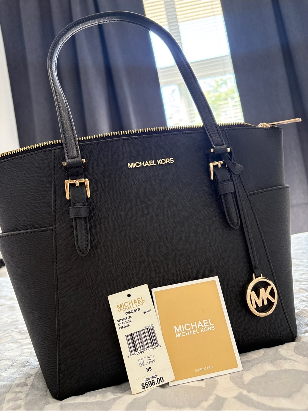 Michael Kors Black Saffiano Leather Tote with Gold Hardware